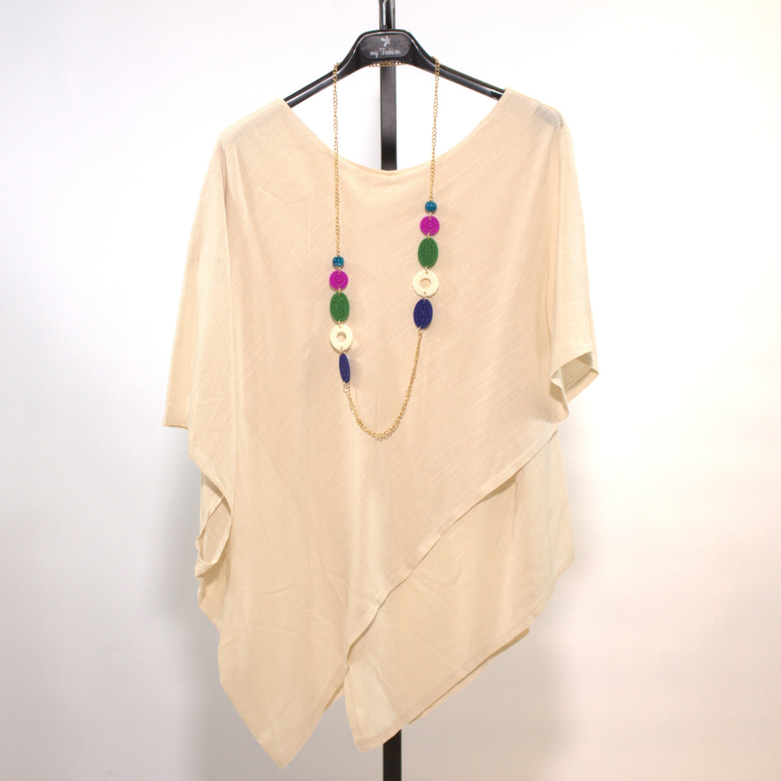 Stoffshirt Bali + Kette - beige