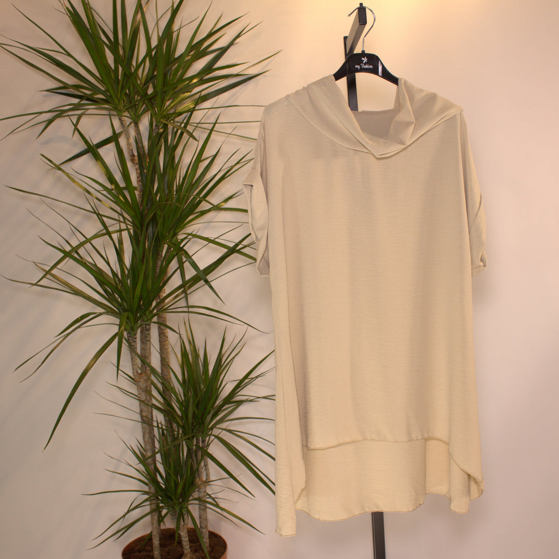 Long shirt hooded - beige