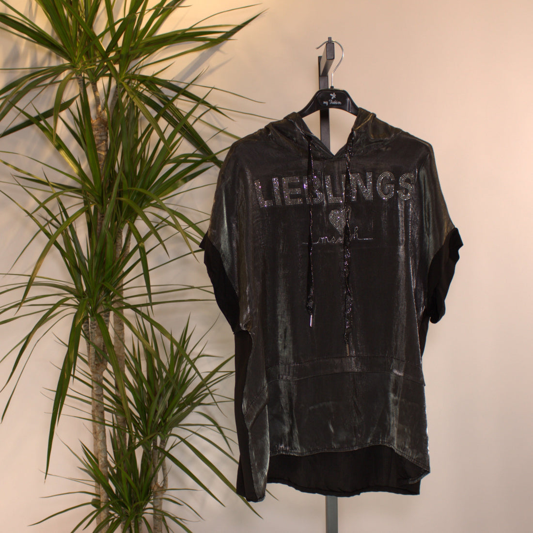 Hoodie shirt glitter - black