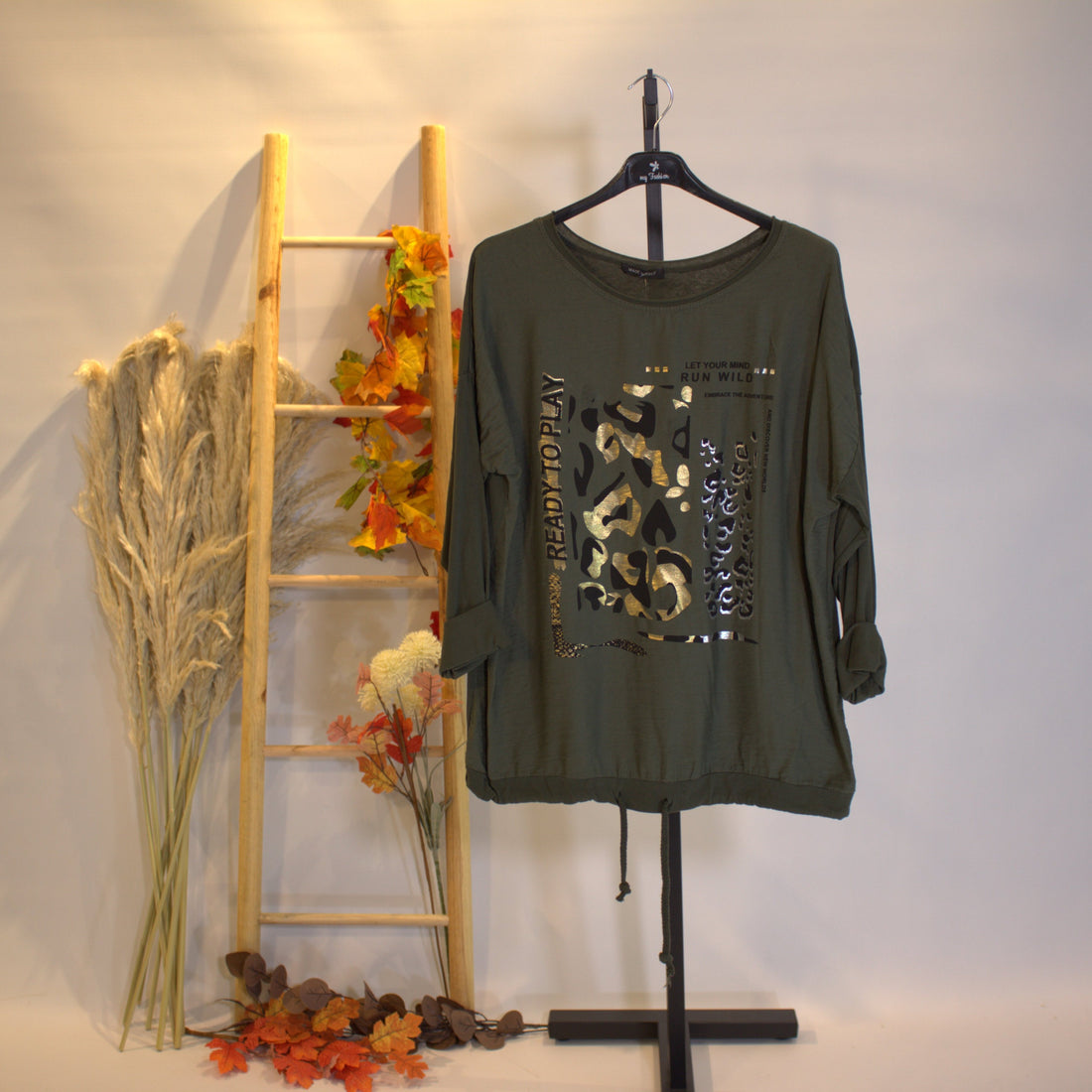 Longshirt Ready to Play - Dunkelgrün