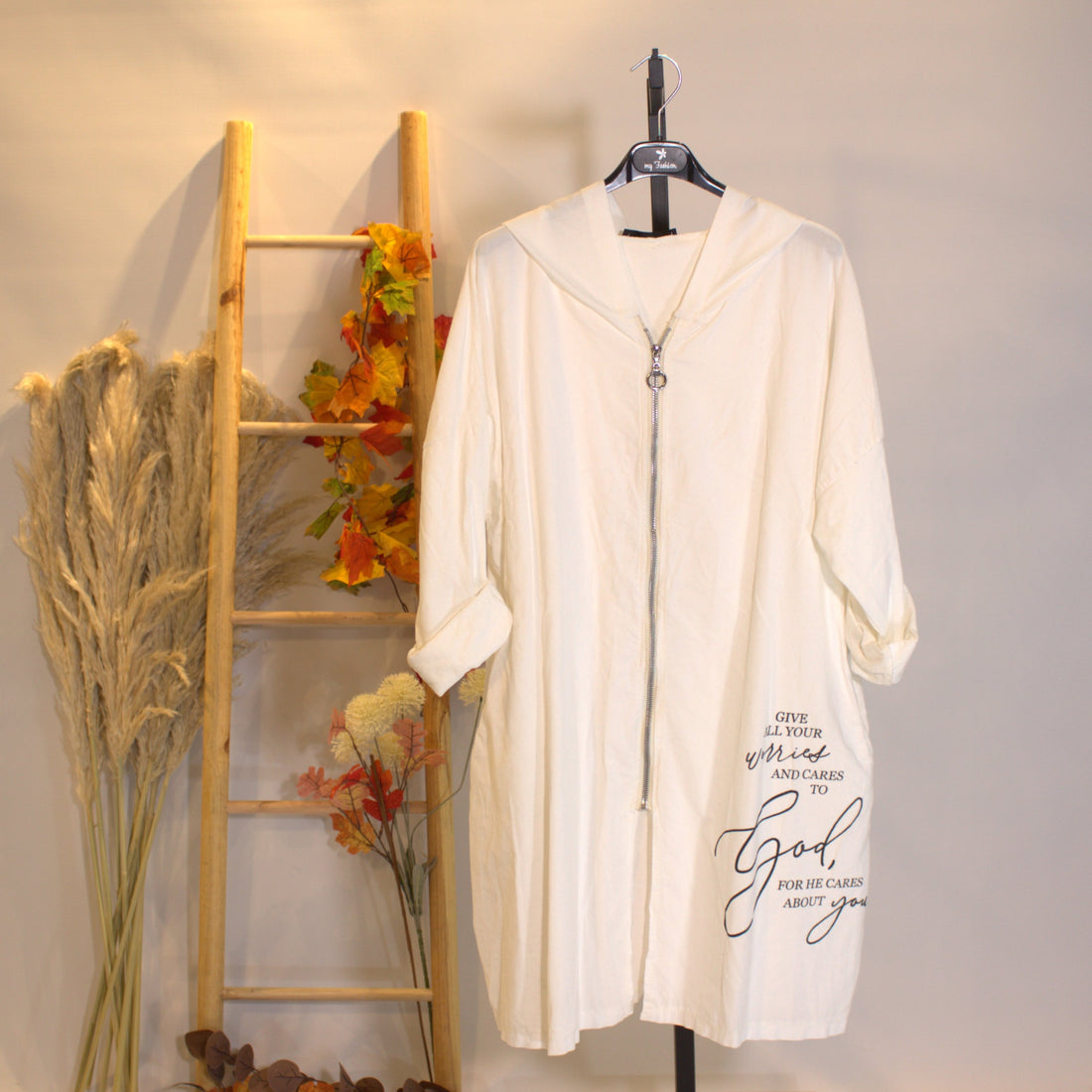 Zip Hoodie Midi - White