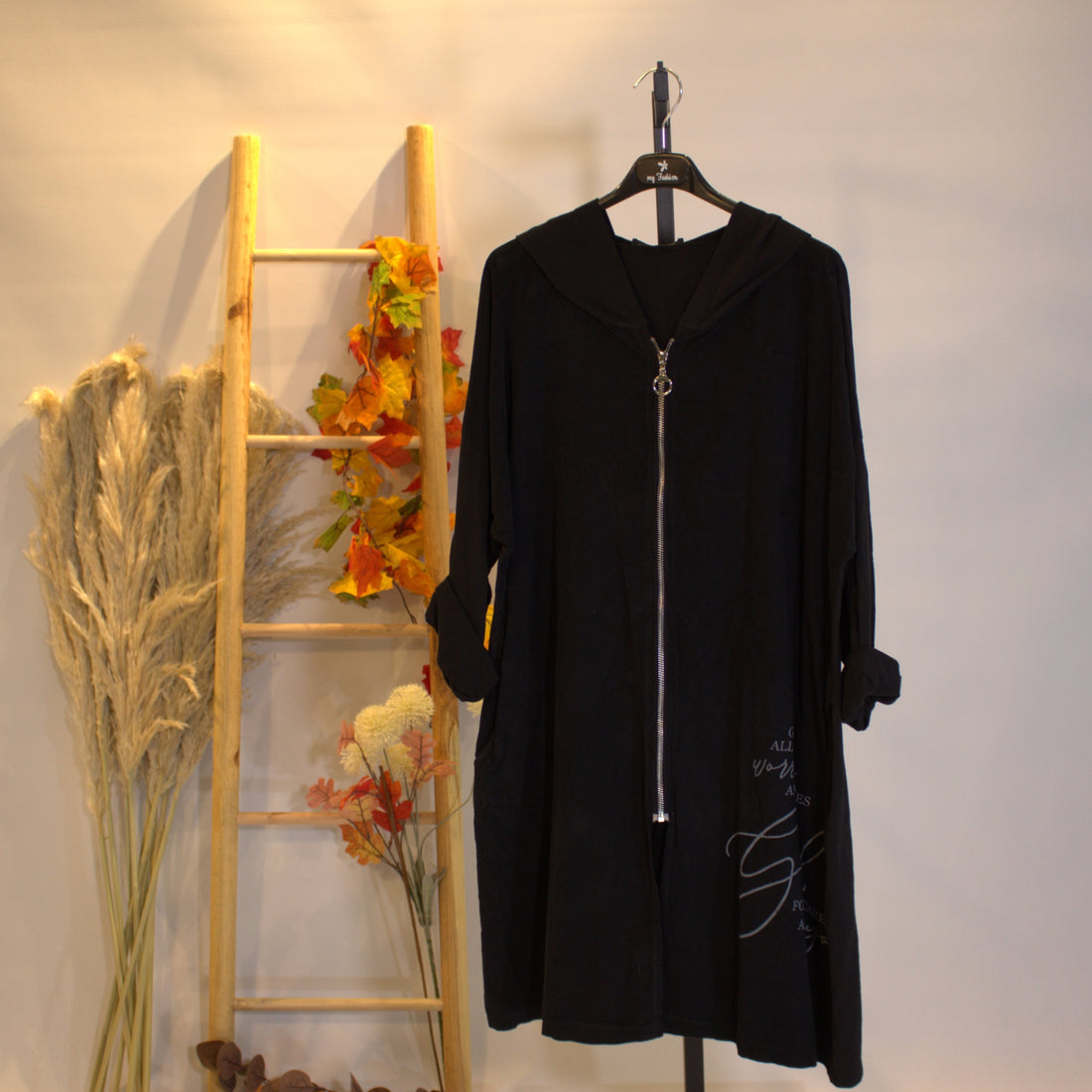 Zip Hoodie Midi - Black