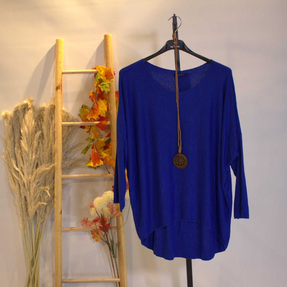 Strickshirt + Kette - Blau
