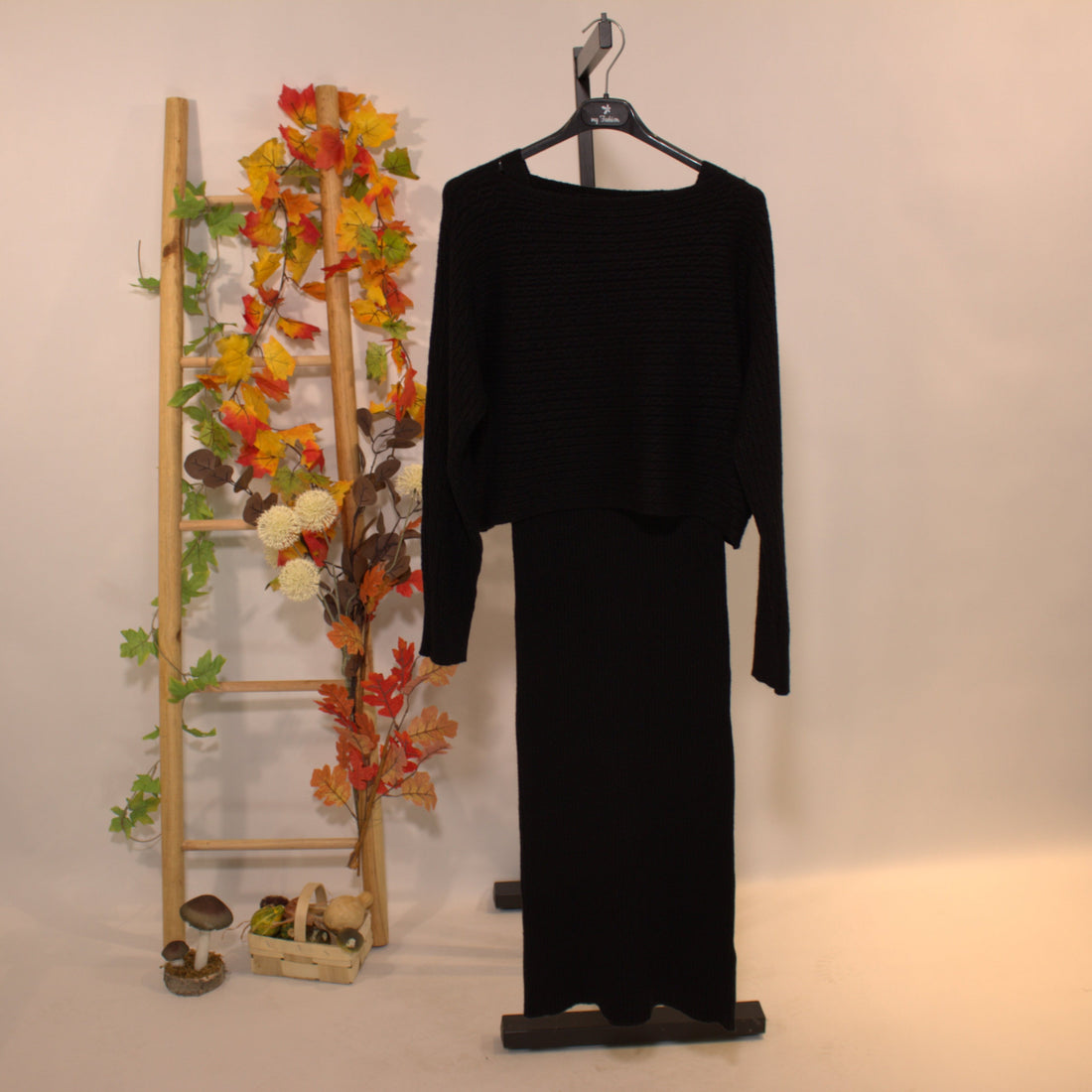 Kleid Pullover Combi A - Schwarz