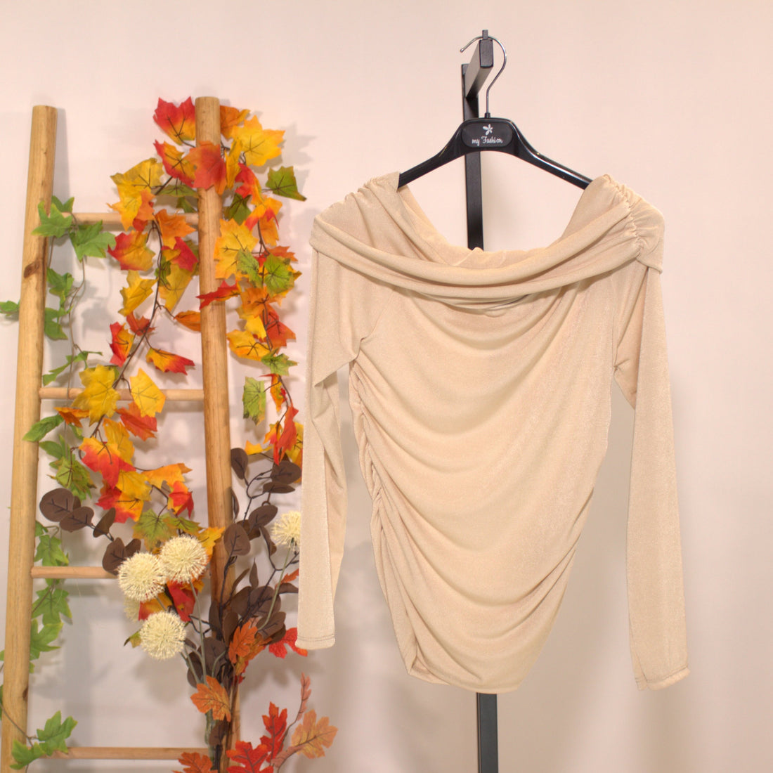 Offshoulder Langarmshirt - Beige