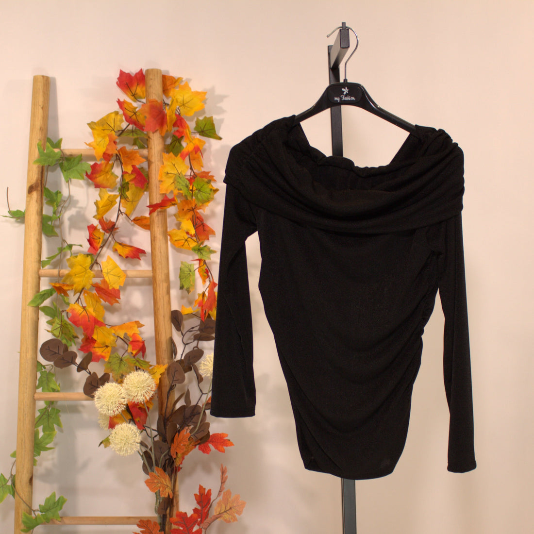 Offshoulder Langarmshirt - Schwarz