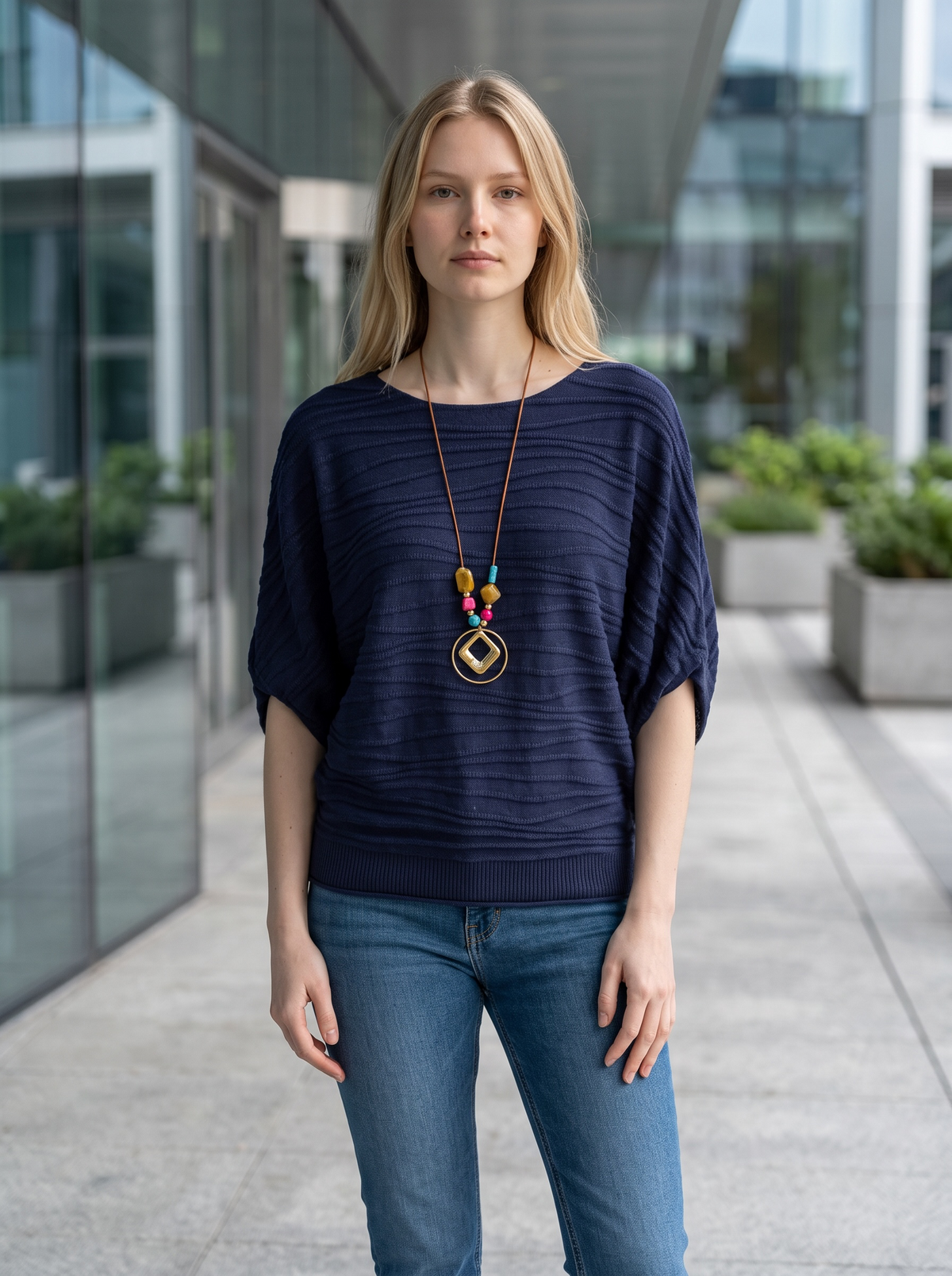 Shirt Moki + Kette - Dunkelblau