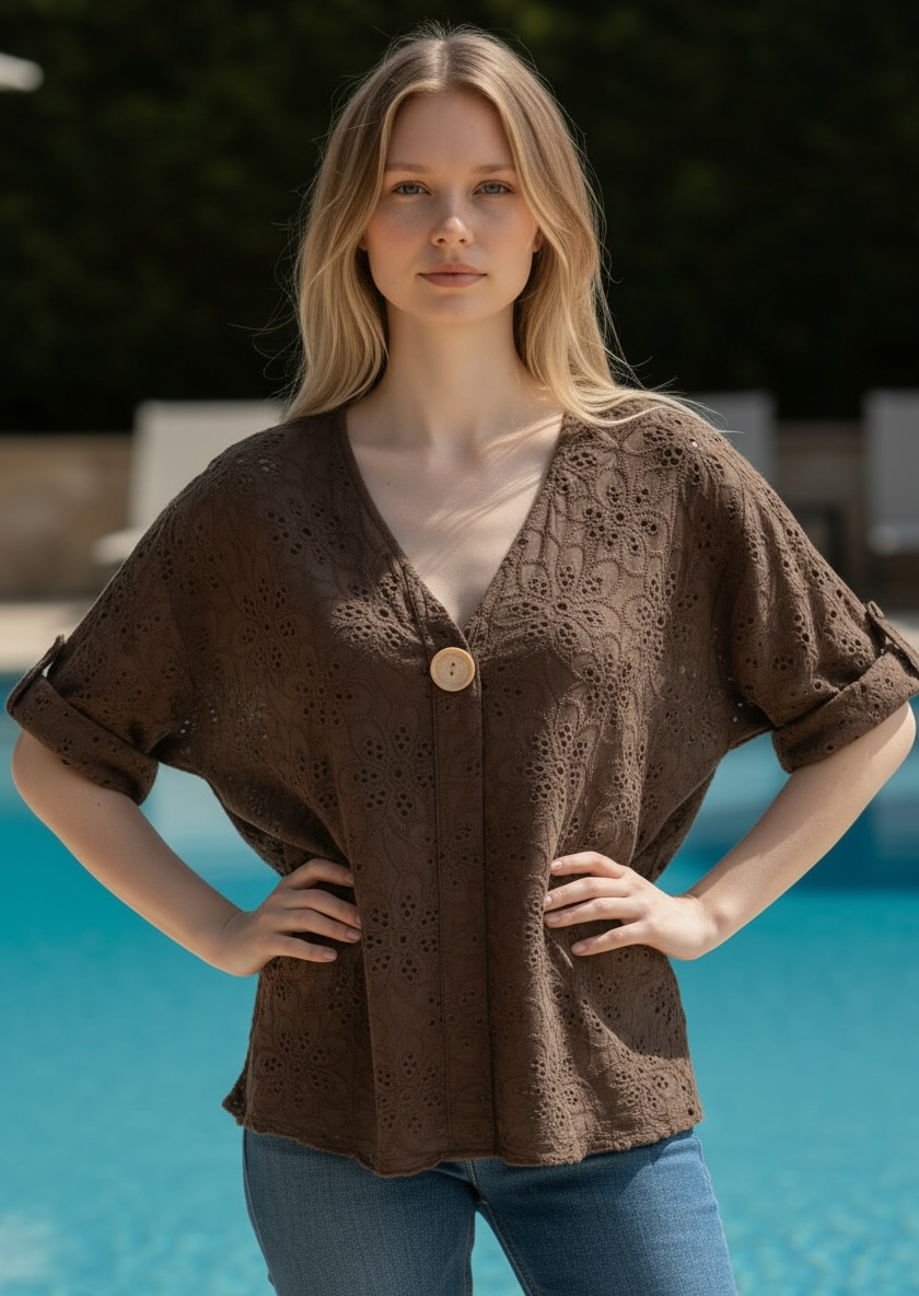 Knopfbluse Manila - Braun