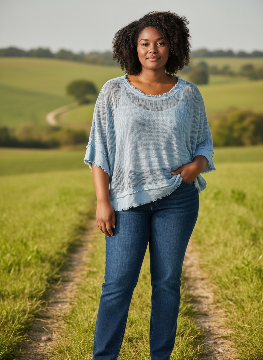 Mesh Pullover Boho - Hellblau