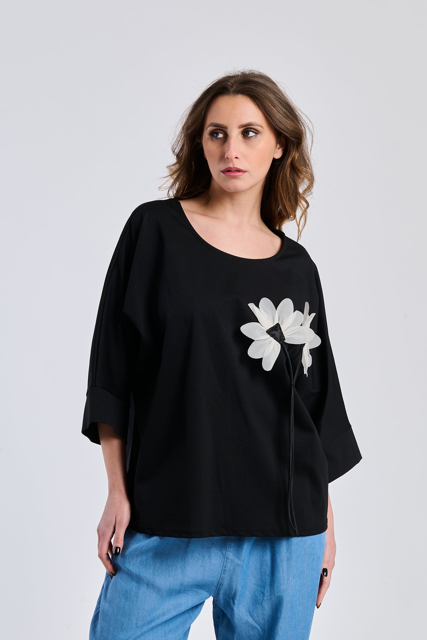 Flower shirt Charlotte - black