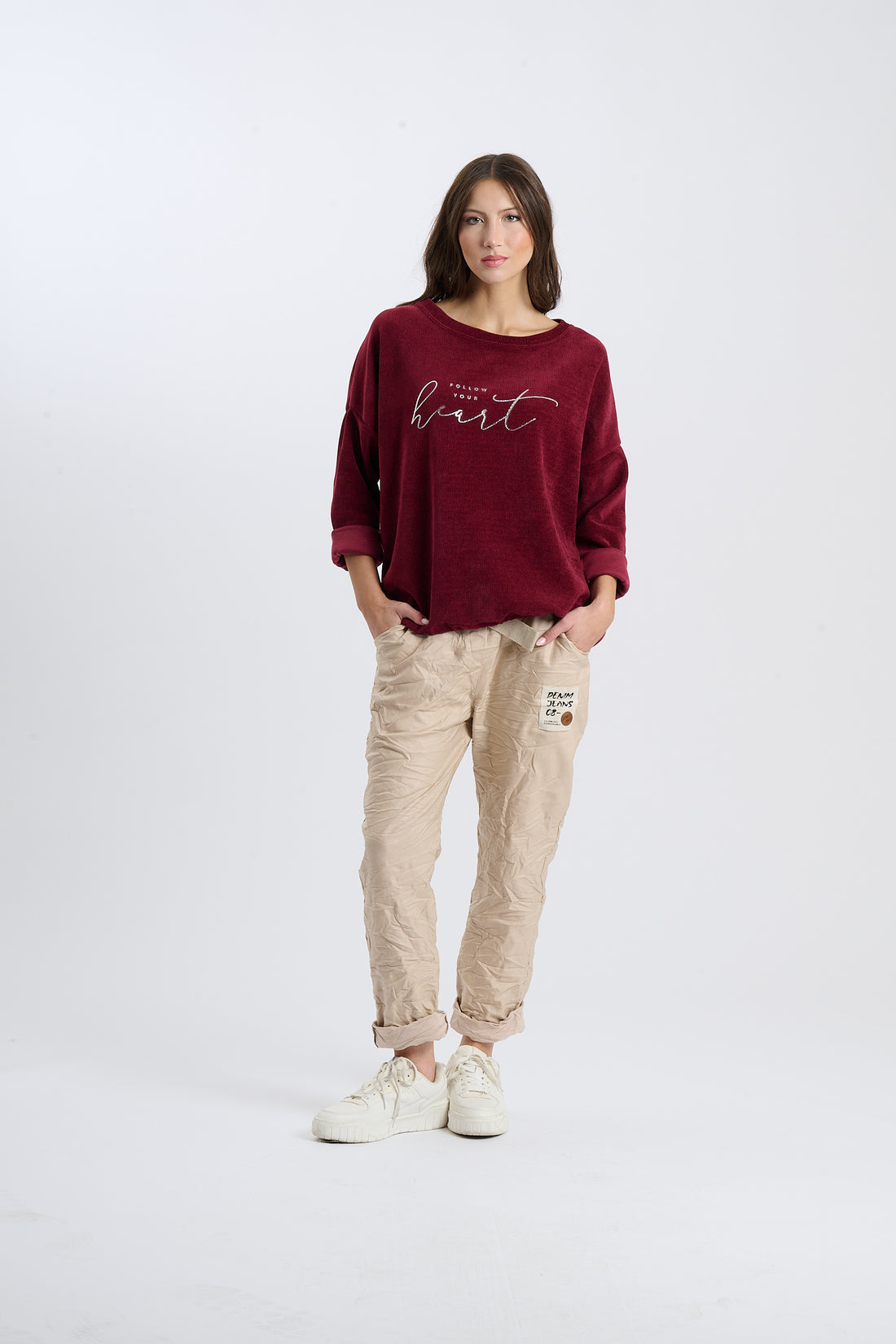 Pullover Follow Your Heart - Weinrot