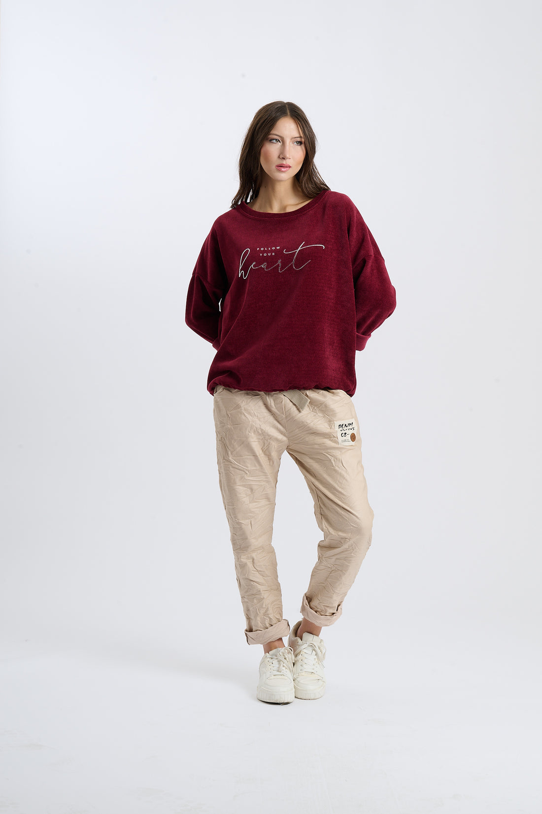 Pullover Follow Your Heart - Weinrot