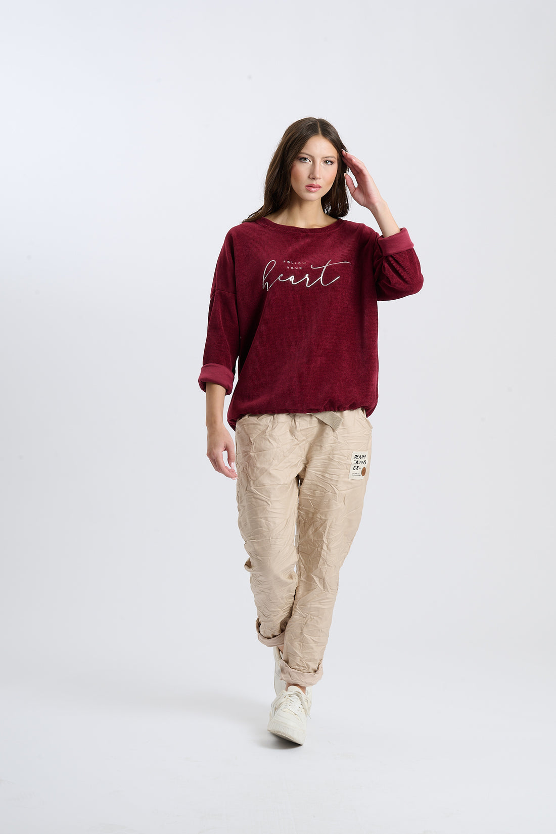 Pullover Follow Your Heart - Weinrot