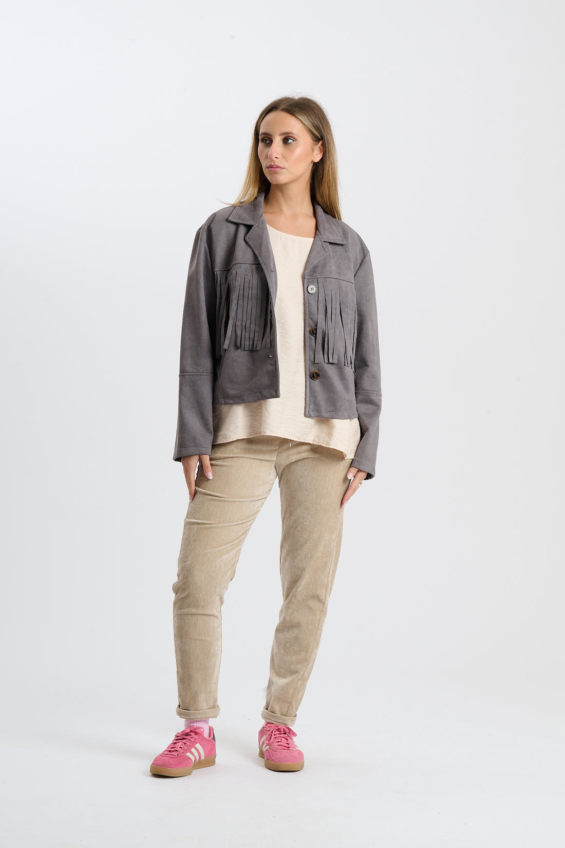 Fransenjacke Indi - Grau