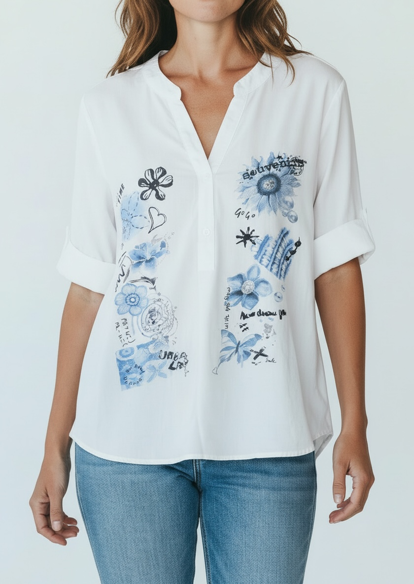 Bluse Blue Flowers - Weiß