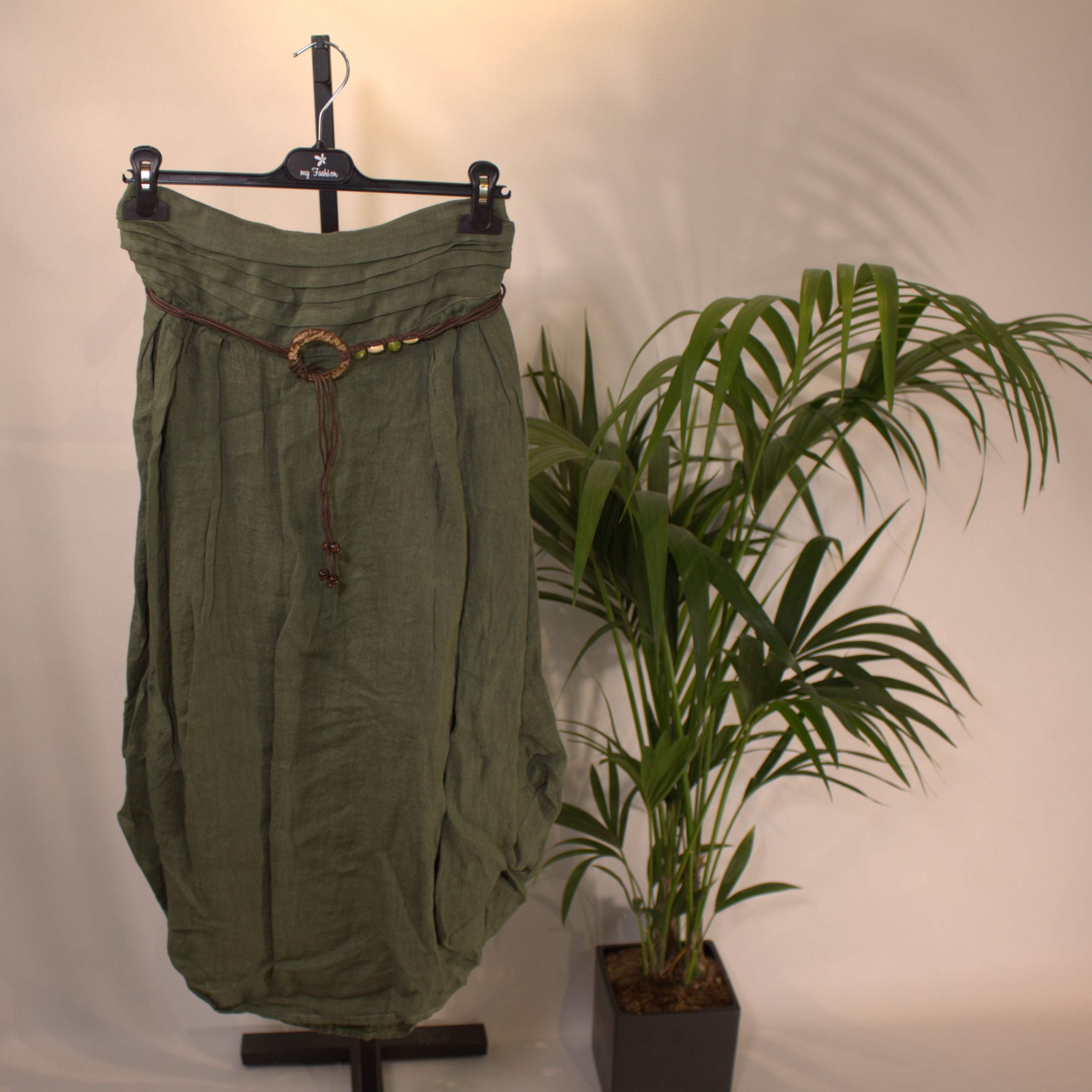 Linen skirt A - olive