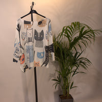 Cat Art Shirt B - white