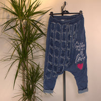 Pants printed heart - blue