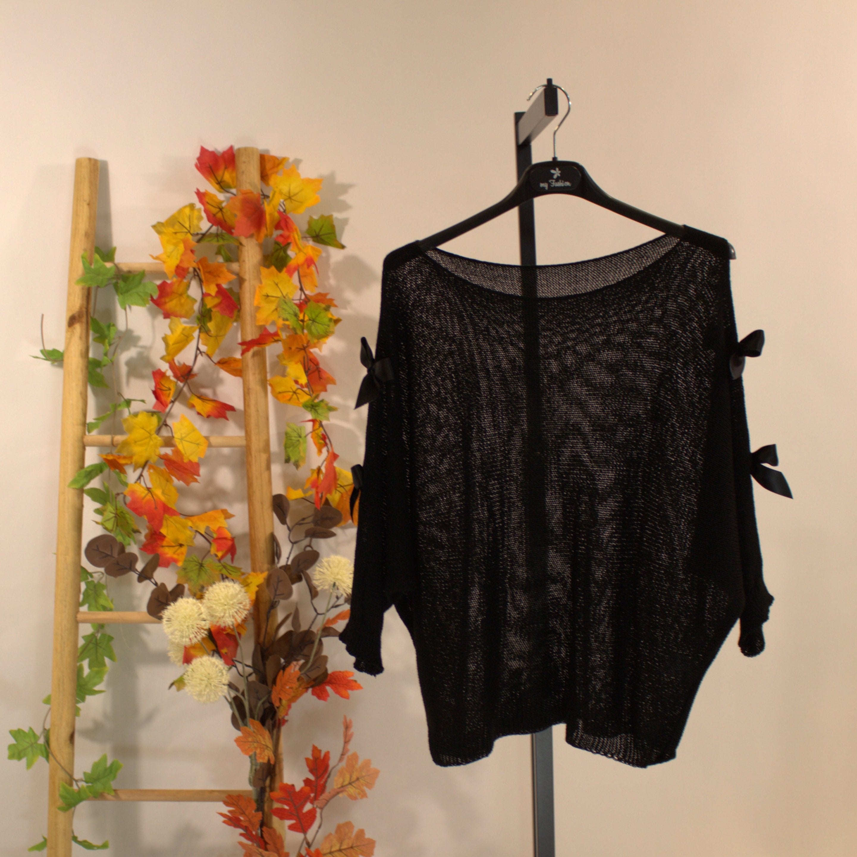 Knitted top with bow - Black